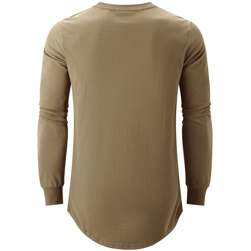 KLIEGOU Mens 100% Cotton Hipster Hip Hop Longline Crewneck T-Shirt (X-Large, 67 Khaki) - Image 2
